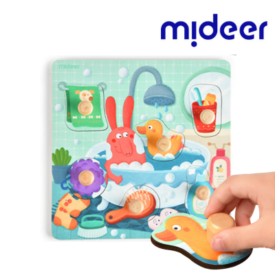 MIDEER บล็อกไม้ Wooden Peg Puzzle