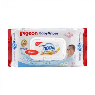 PIGEON เบบี้ไวพส์ สูตรน้ำบริสุทธิ์ 100% ผสมซากุระสกัด 60 ชิ้น 1x24