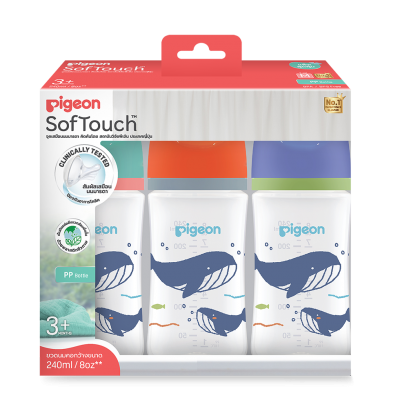 PIGEON ขวดนม PPWN วาฬสีน้ำเงิน 240มล. BIO M แพ็ค 3 ชิ้น