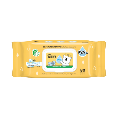 BABY MOBY ผ้าเช็ดทำสะอาด 99.9% เพียววอเตอร์ (Baby Wipe) 80 แผ่น